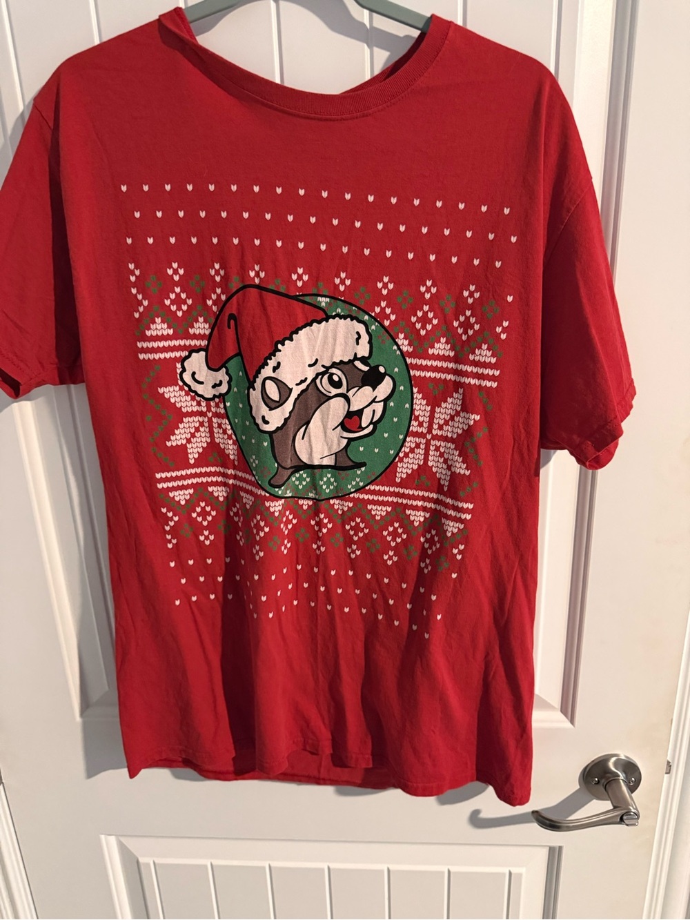 Buc-ee’s Christmas Ugly Sweater Style T-Shirt — Unisex Large